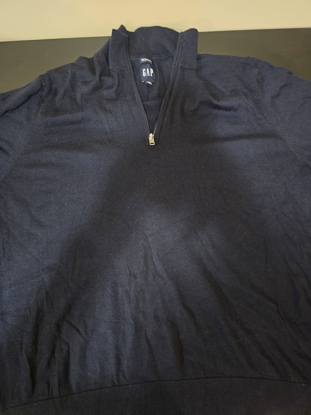 GAP Mens XXL Navy Blue 100% Extra Fine Merino Wool Quarter Zip Sweater